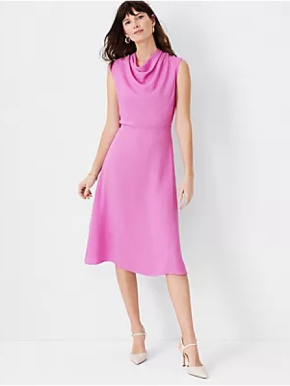Ann Taylor Mock Neck Midi Flare Dress In Frosty Magenta
